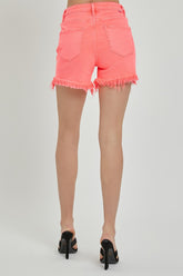 RISEN Raw Hem Asymmetrical Waist Denim Shorts OutfitFlow